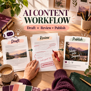 AI content workflow for drafting, human review and publishing