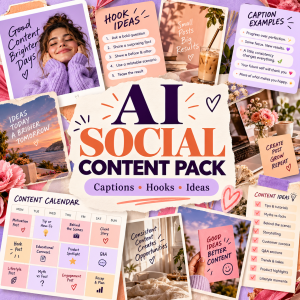 AI social media content pack with captions, hooks and post ideas