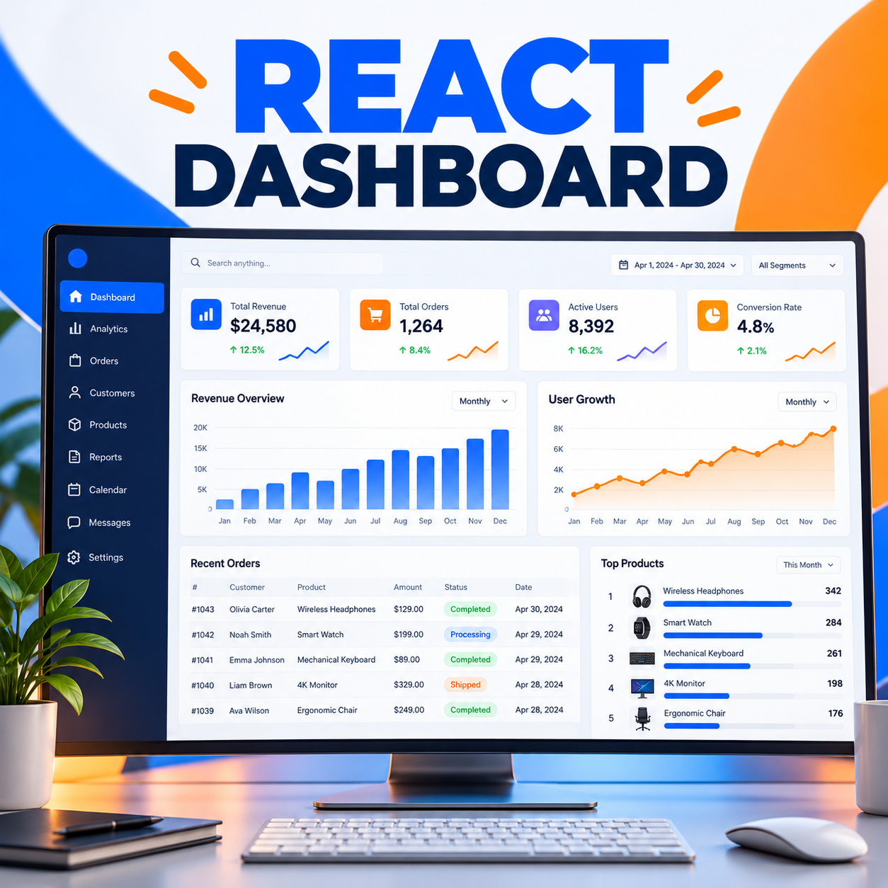 React Admin Dashboard with Charts and Data Tables