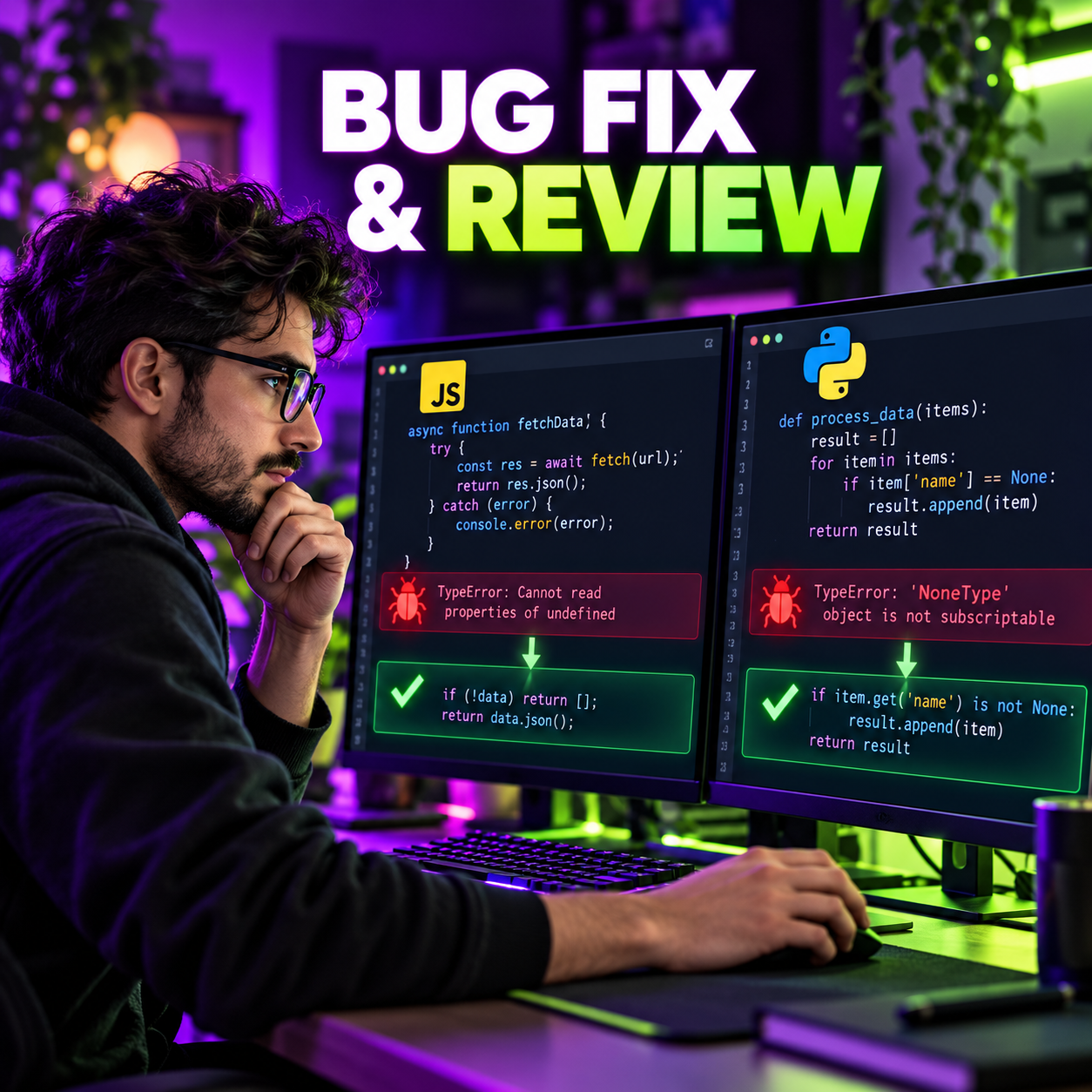 Bug Fixing and Code Review for JavaScript or Python Projects