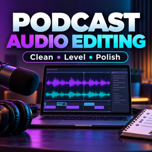Podcast audio cleanup leveling and show notes