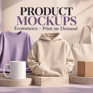 Realistic product mockups for ecommerce and print-on-demand products