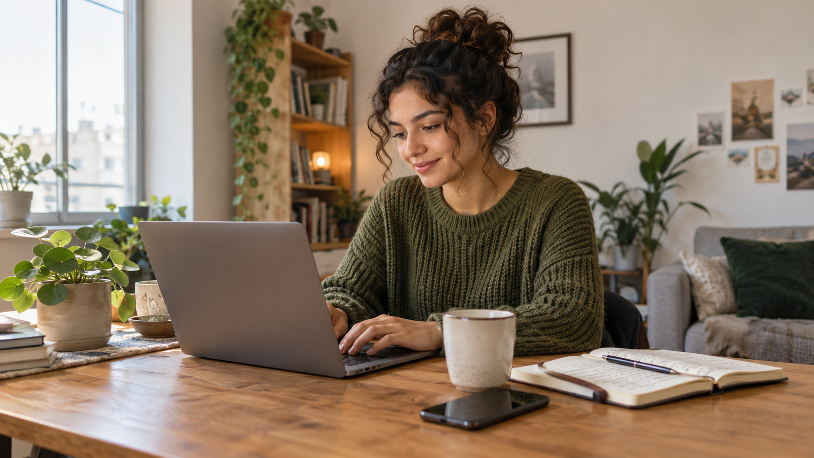 Independent freelancer working from a home office