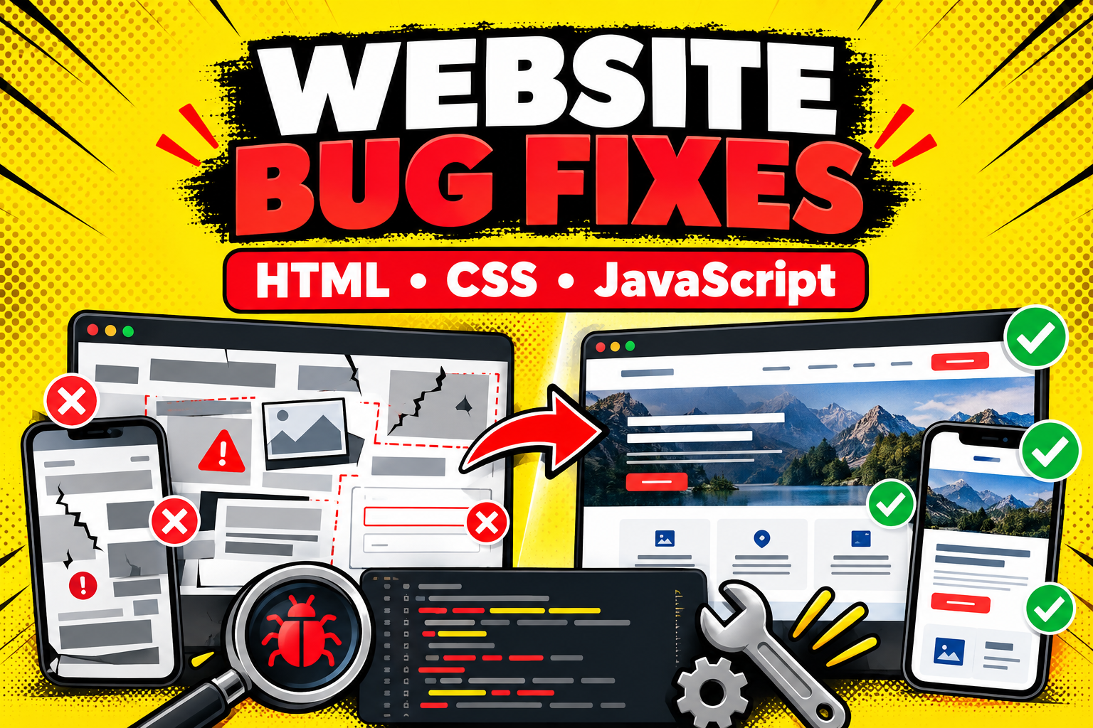 Fix HTML, CSS and JavaScript Bugs on Your Website: Layout, Mobile and Form Issues